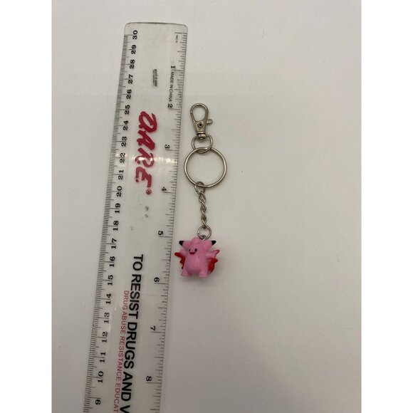 Upcycled Pokemon Clefairy Mini Figure Keychain: Vintage Toy Purse Charm - Picture 3 of 4